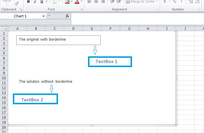 Remove borderline of textbox in Excel chart in C#, VB.NET
