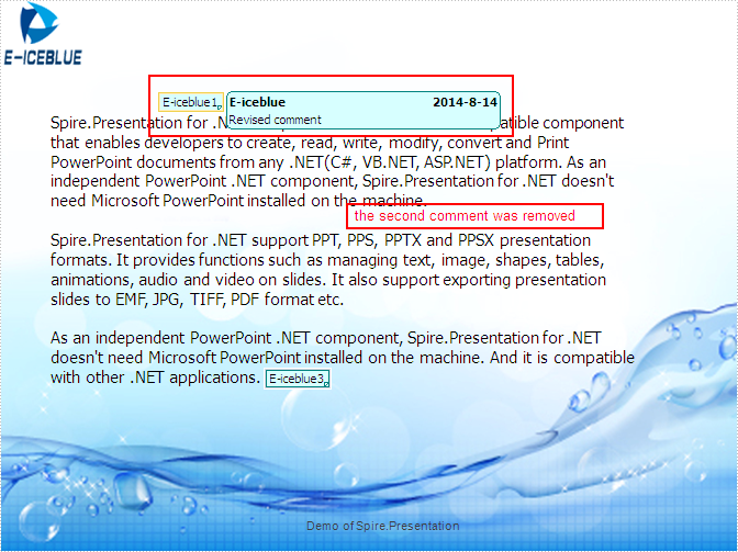 Replace and remove Comment on presentation slides in C#