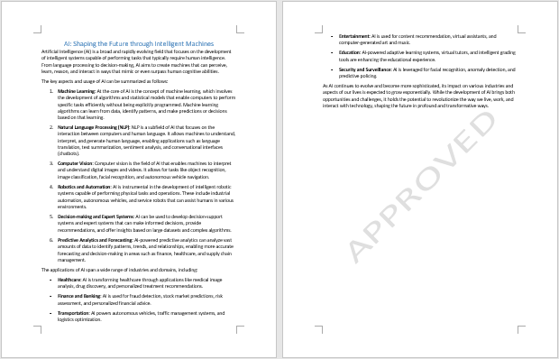 Documento Word risultante con filigrana su una singola pagina