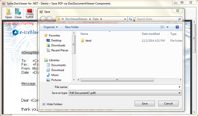 Save Word File to PDF using Spire.DocViewer