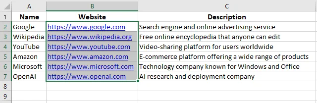 Zellen zum Entfernen von Hyperlinks auswählen