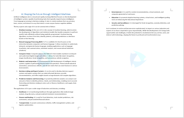 Documento Word risultante che mostra un logo trasparente come filigrana di immagine