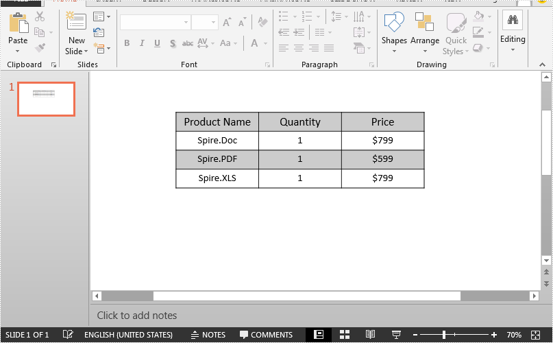 Set Table Row Height and Column Width in PowerPoint in Java