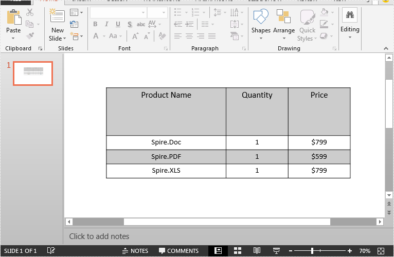 Set Table Row Height and Column Width in PowerPoint in Java