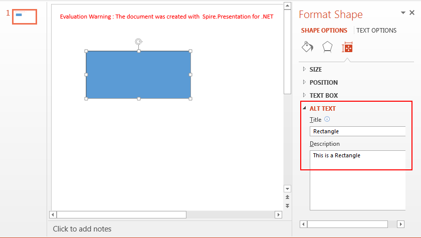 Set and Get Alternative Text 

(Title and Description) of PowerPoint Shapes in C#