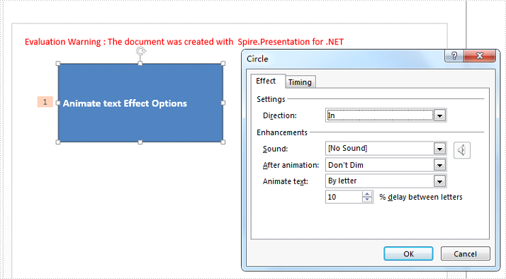 C# Set animation effect for the animate text on the presentation slides