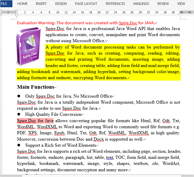 Java Set background color for specified paragraph or text of a Word document