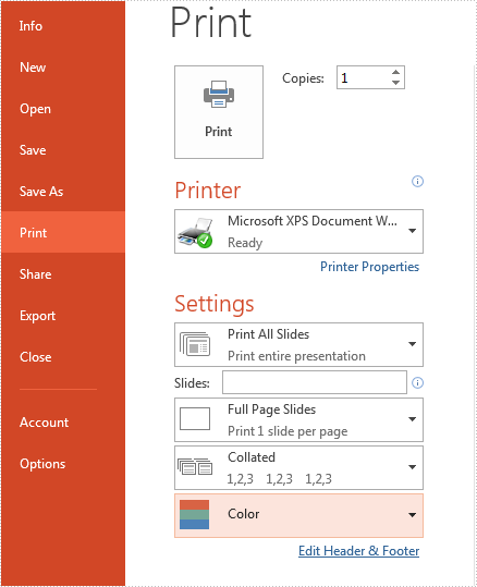 Set the print settings of PowerPoint document in C#