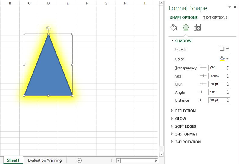 Set the shadow style for the shape on Excel worksheet in C#