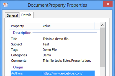 Set the properties of the PPT document