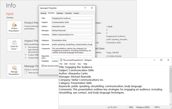 A text file containing PowerPoint document properties.