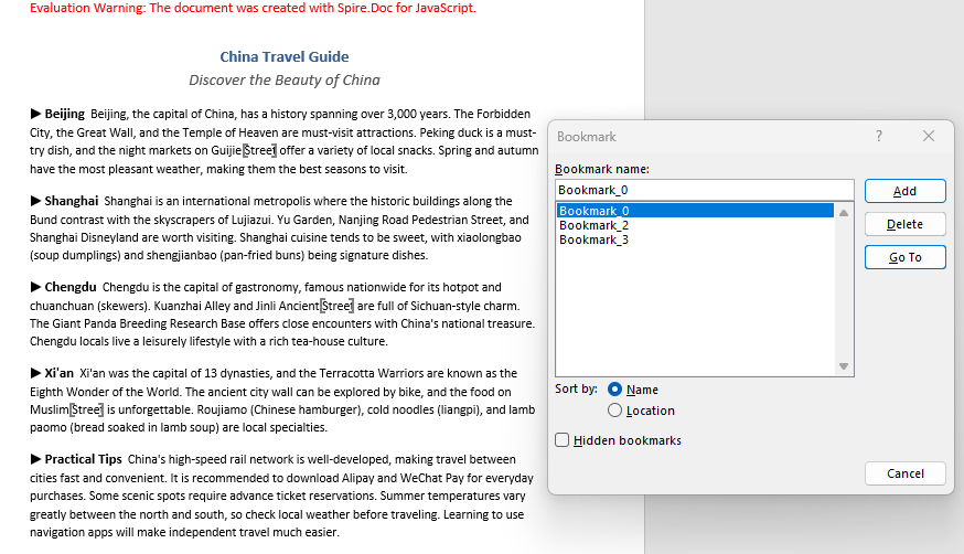 Document after bookmark markers are removed
