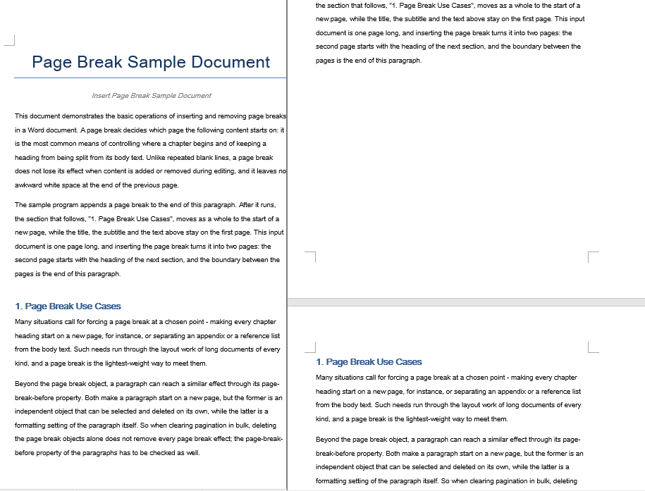 The document after a page break is appended to the end of the fourth paragraph