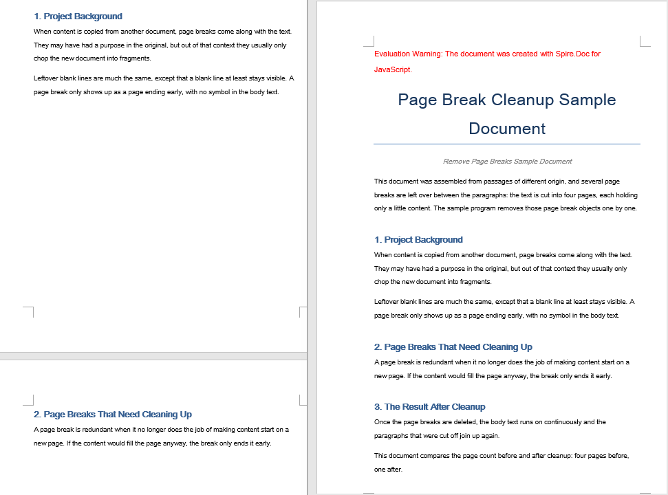 The document after every page break has been removed