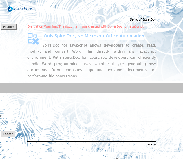 Header and footer with image, text, and page numbers applied