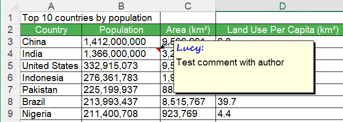 Ajouter un commentaire à Excel avec Python