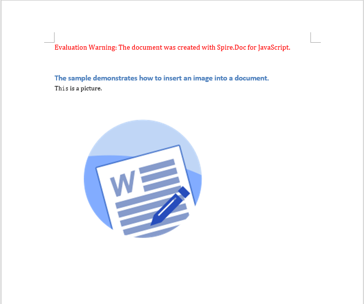 The code above loads the picture through DocPicture, sets its absolute position to (50, 60) and its size to 200×200, applies the Through text wrapping style, and finally inserts it at the beginning of the second paragraph