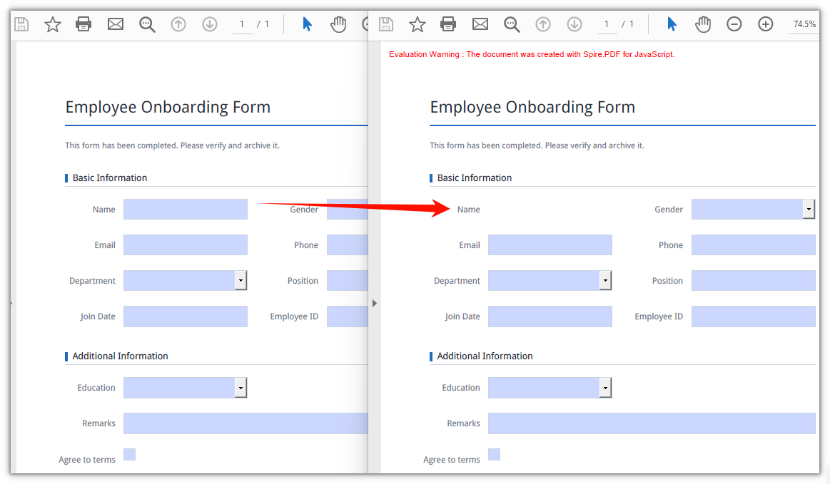 The Name text box has been removed from the form