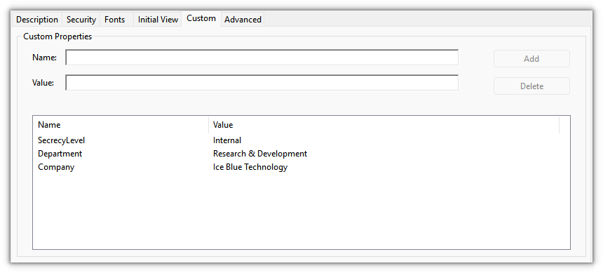The PDF document after adding custom properties