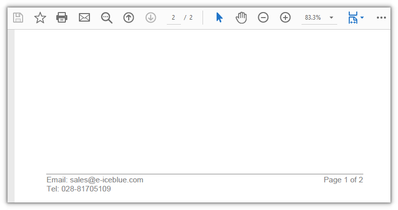 Every new page carries the footer at the bottom, with contact details and a divider line on the left and an automatic page number on the right