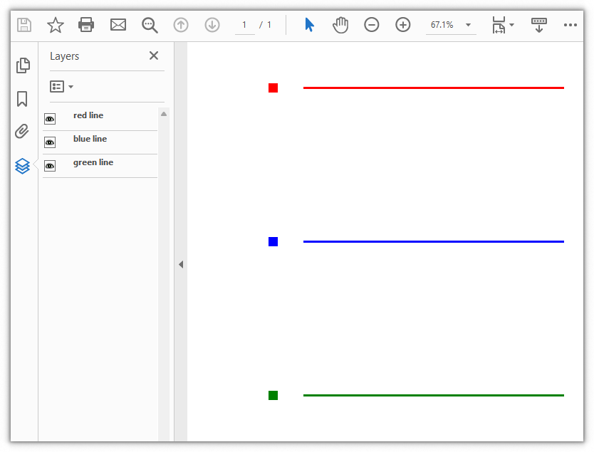 PDF page after adding the red line, blue line and green line layers