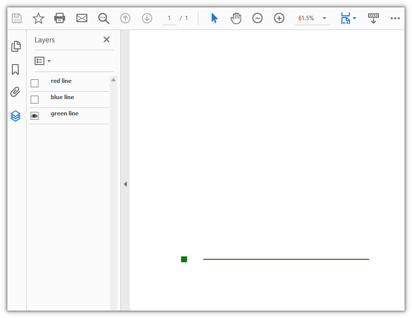 After hiding the red line and blue line layers, only the green line layer remains on the page