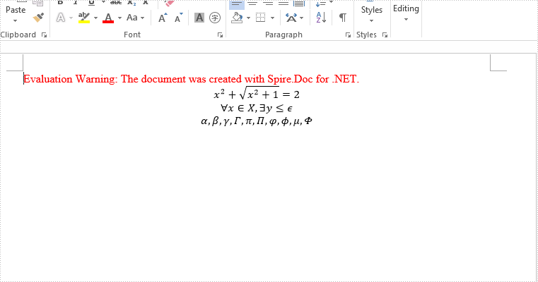 C Insert Math Equation And Symbol To Word Document