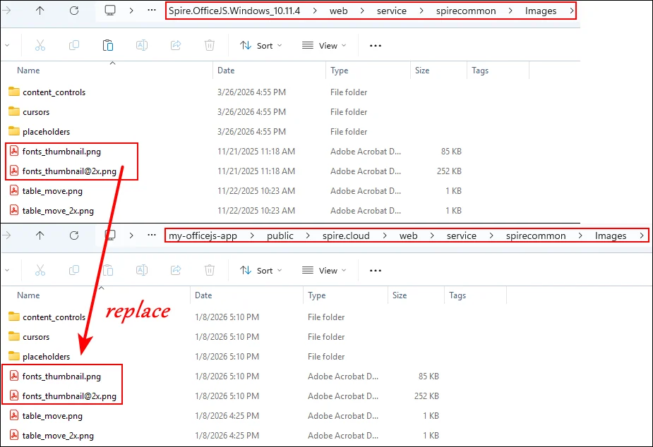 replace fonts thumbnail in your react application