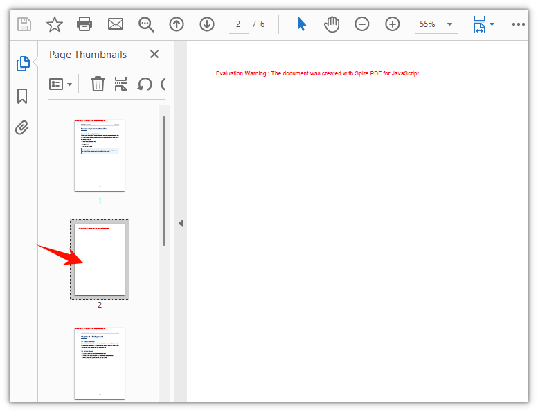 The PDF document after a blank page is inserted as the second page