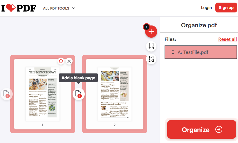 Outil en ligne iLovePDF pour insérer des pages vierges et ajouter des pages depuis un autre PDF