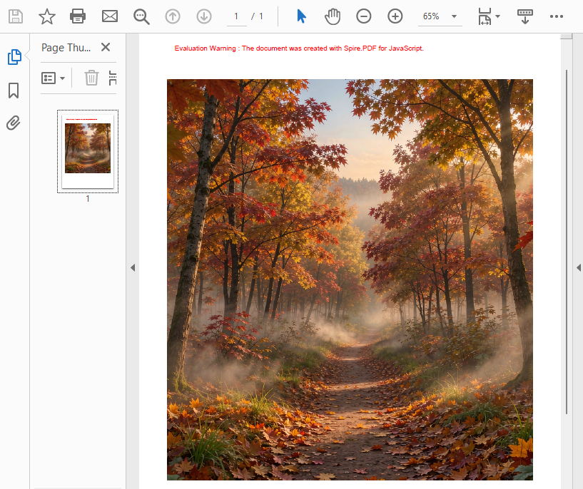 PDF document generated after adding an image