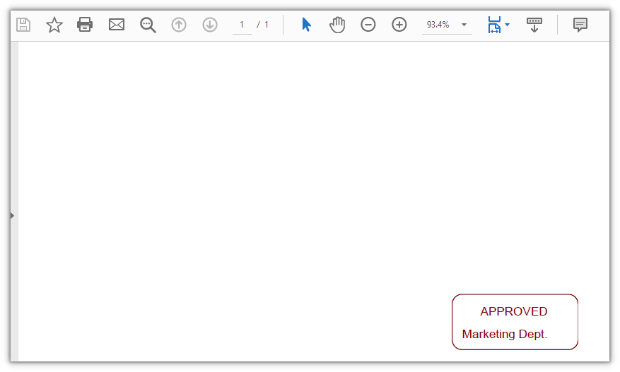 A text stamp with a rounded border and the word APPROVED