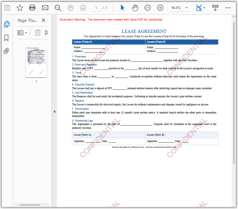 PDF document after adding the multiline text watermark