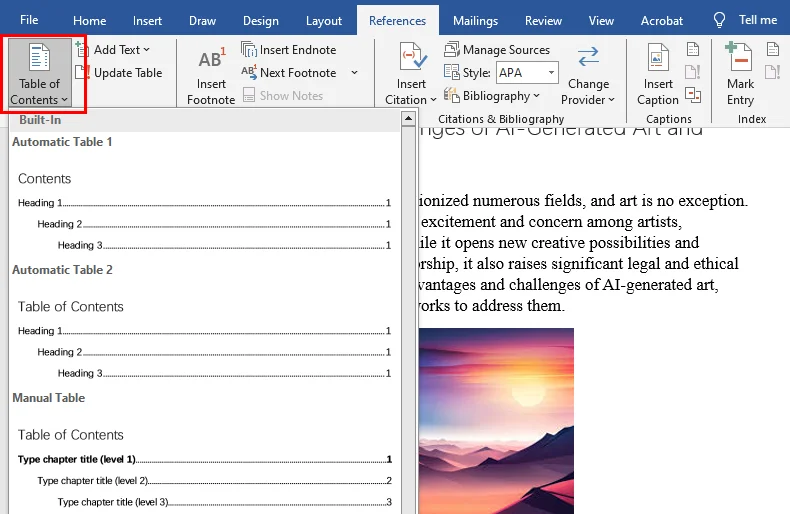 Add a Table of Contents in Word