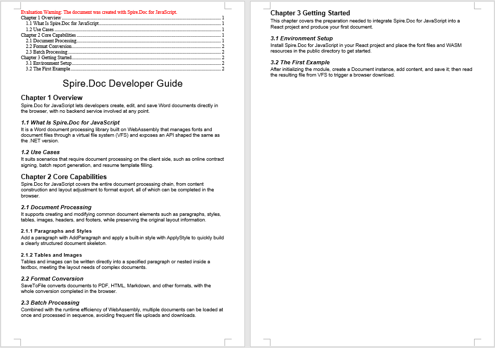 Table of contents added to a new document via custom field switches