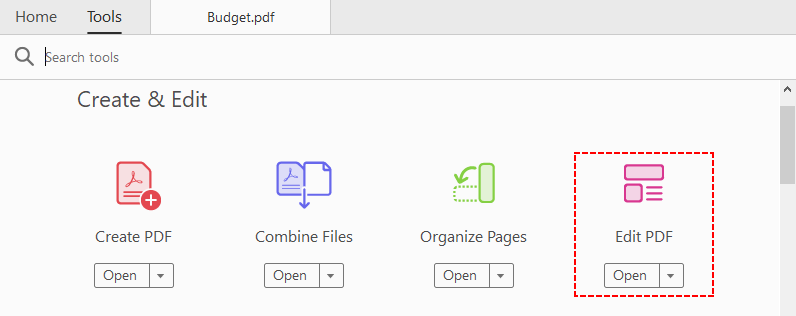 Adobe Acrobat Pro Tools menu with Edit PDF option highlighted