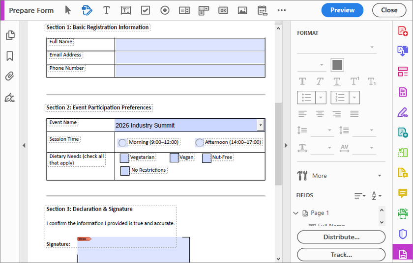 create fillable forms in PDF using Adobe