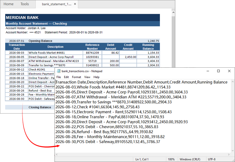Export PDF table to CSV using .NET AI agent