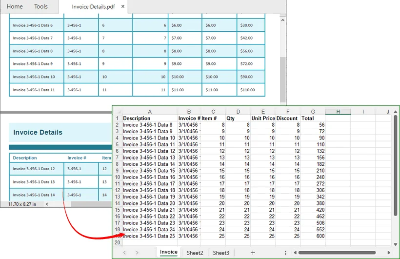 Filtrar y exportar filas de factura desde un PDF a un archivo de Excel usando Spire.Office.Agent
