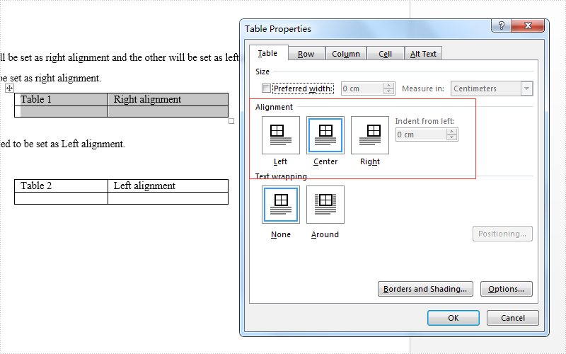 How to align a table in C#