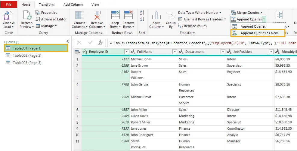 Append queries as new
