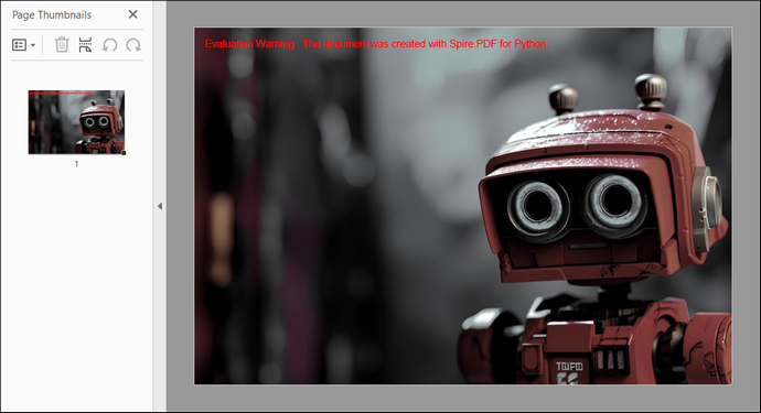 Generated PDF file that has the same size as the image file.