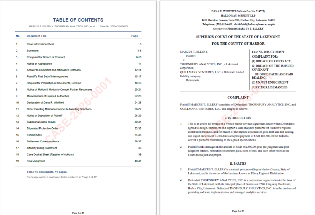 The encrypted case file merged in order, with page numbers and watermark