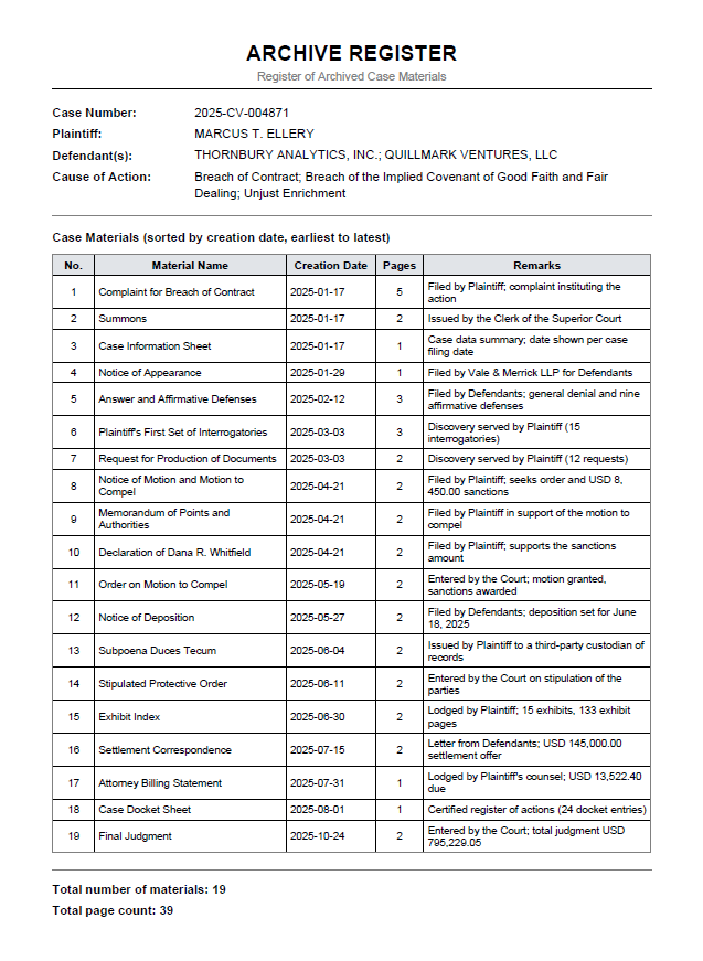 Generated archive register PDF