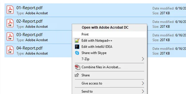 Batch print PDFs from file explorer