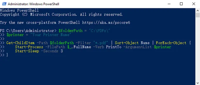 Batch print PDFs using powershell