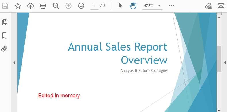Edited PDF page with insrted text using C# in bytes