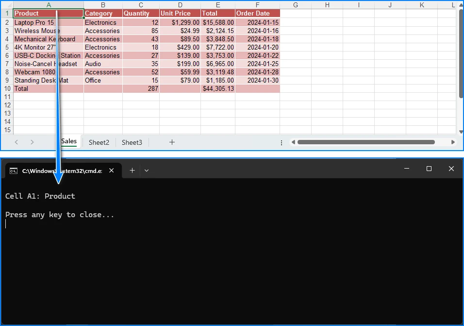 Lire la valeur de la cellule Excel A1 en C# avec Free Spire.XLS — sortie console
