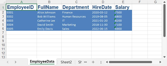 Resultado de guardar DataTable en Excel usando C#