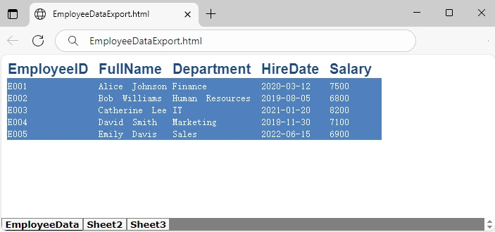 Resultado de guardar Excel como HTML usando C#